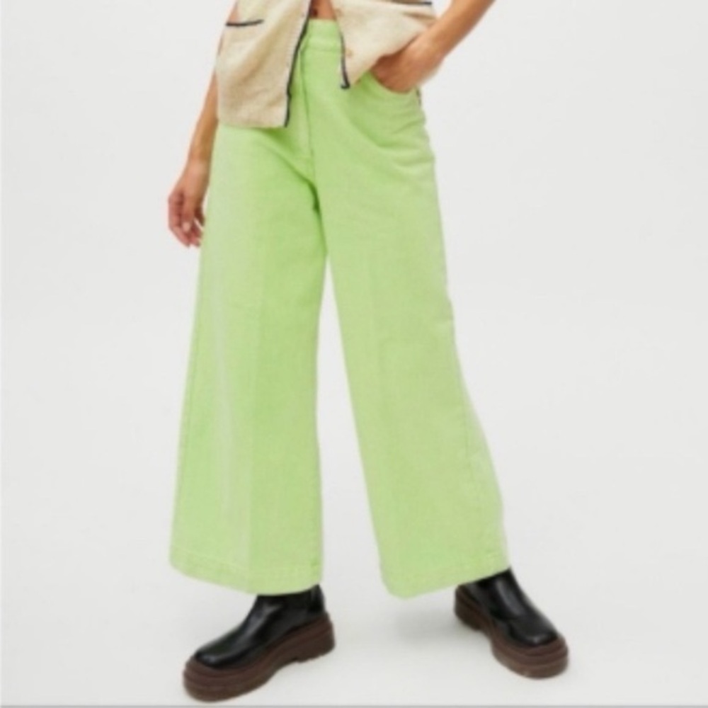 Urban Outfitters Wide Leg Lena Jeans Women’s 27 High Rise Faded Lime Green Wash - Picture 2 of 13